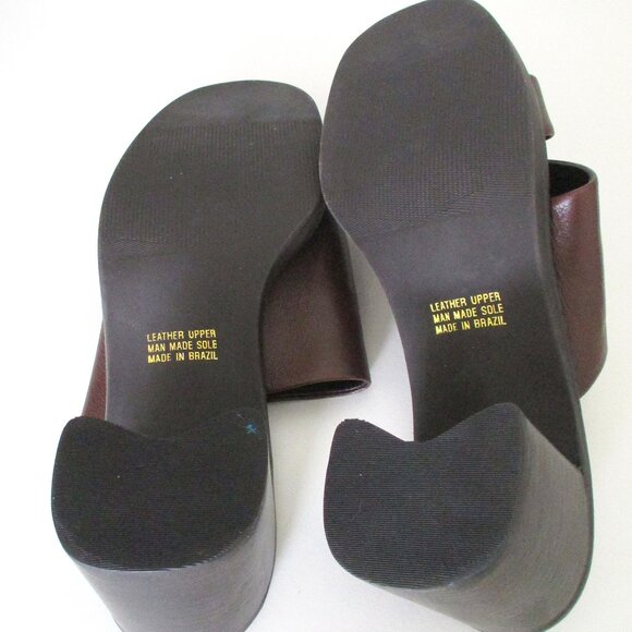 Hillard & Hanson "Lilly" Brown Leather Open Toe 3" Block Heel - Size 10M - Picture 8 of 8